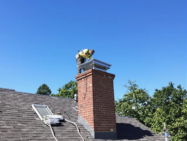 Fountain Valley Chimney Sweep technician measuring a chimney cap in Fountain Valley, CA