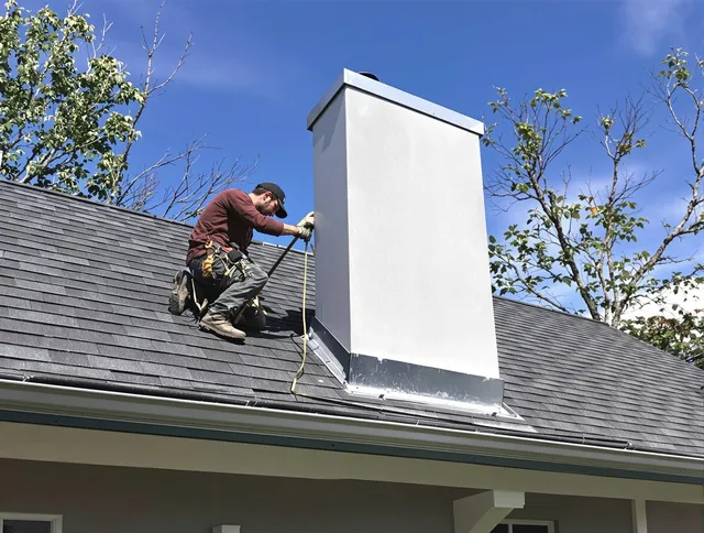 Fountain Valley Chimney Sweep team member finishing chimney construction in Fountain Valley, CA