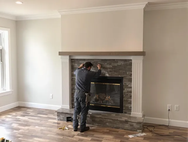 Fountain Valley Chimney Sweep finishing a custom fireplace install in Fountain Valley, CA